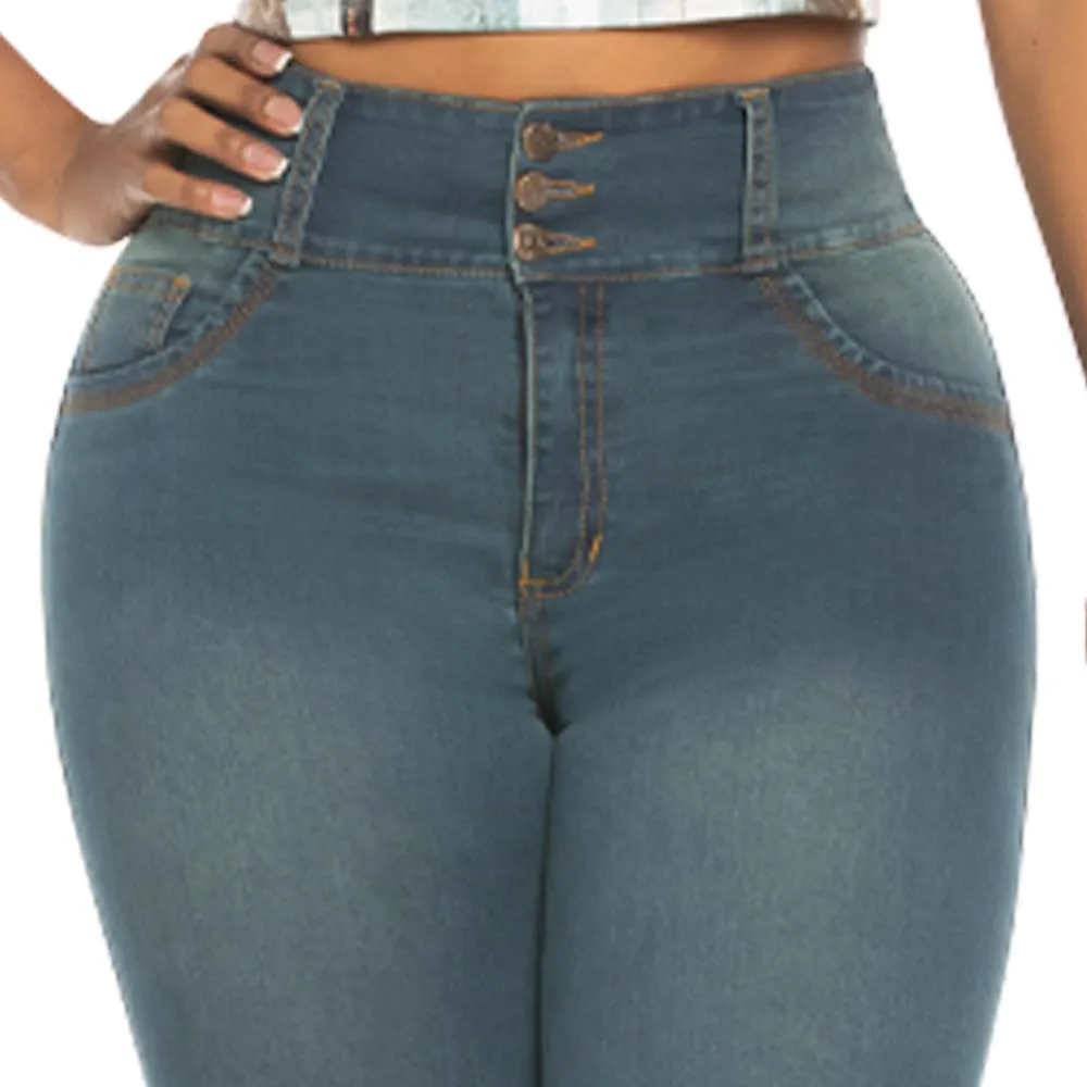 Classic Skinny Curvy BBL Greenish Jeans for women - J82312C