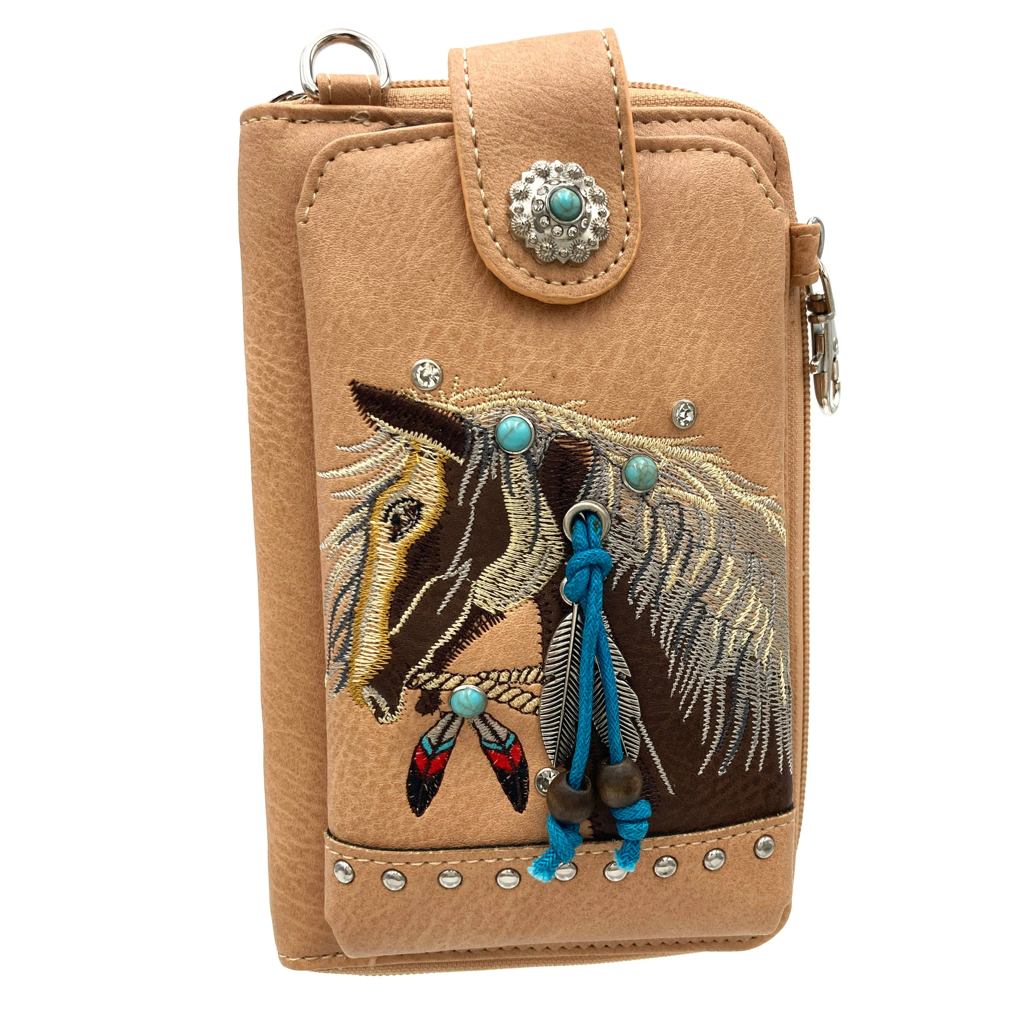 Embroidered Horse Crossbody Western Phone Wallet: Black
