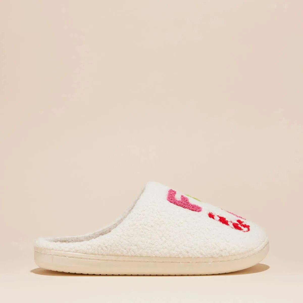 ‘FALALALA’ Tree Fuzzy Home Slippers: Pink